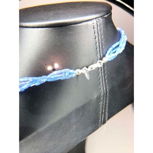 1251 SAQ AVON Champange & Blue beaded layered Necklace 17" - Picture 2 of 2